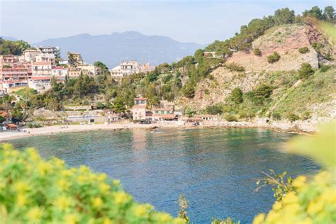 View of Isola Bella Beach in Taormina, Sicily, Italy Stock Image - Image of relax, italy: 146794397