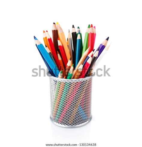 Colored Pencils Pencil Cup On White Stock Photo (Edit Now) 130134638