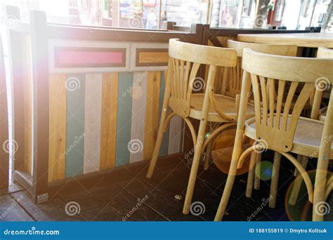 Wooden Vintage Chairs in Cafe, Modern Cozy Interior Stock Image - Image ...