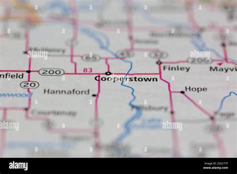 Cooperstown North Dakota USA shown of a Road map or Geography map Stock Photo - Alamy