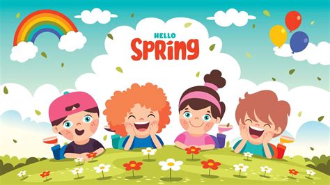 Spring Season With Cartoon Children 13474339 Vector Art at Vecteezy