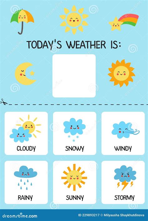 Todays Weather Template for Kids. Weather Chart. Stock Vector - Illustration of cloudy ...