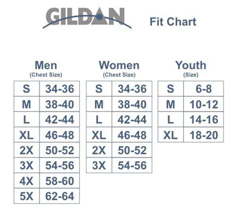 Gildan Brand Size Chart