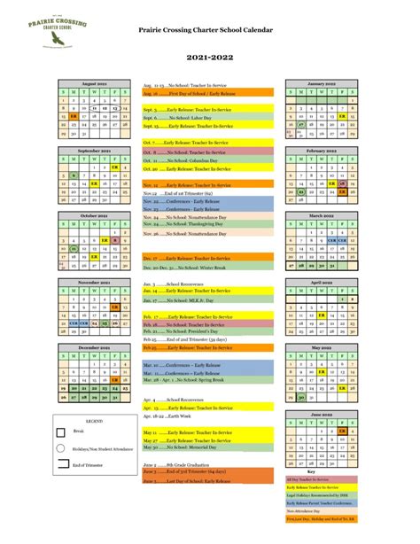 2021-2022 Approved School Year Calendar - Prairie Crossing Charter School