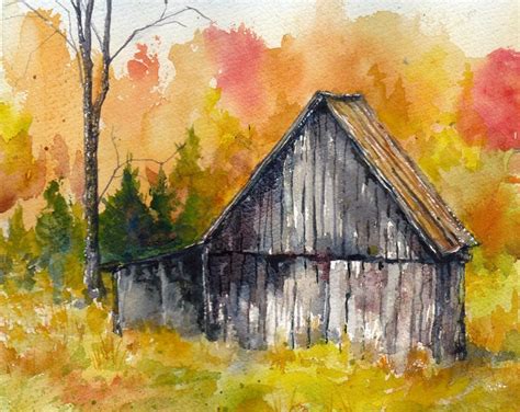 Autumn Barn Original Watercolor Barn Painting Wall Decor Virginia ...