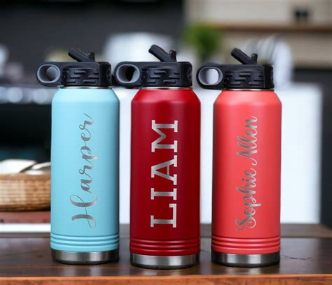 Personalized Water Bottle With Straw, 20oz 32oz 40oz Stainless Steel Engraved Water Bottle ...