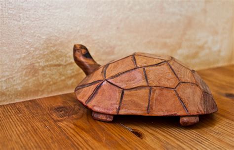 Turtle Wood Sculpture: Animal Statue Figure Wood Statue