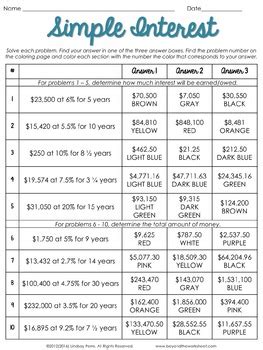 Simple Interest Coloring Worksheet by Lindsay Perro | TpT