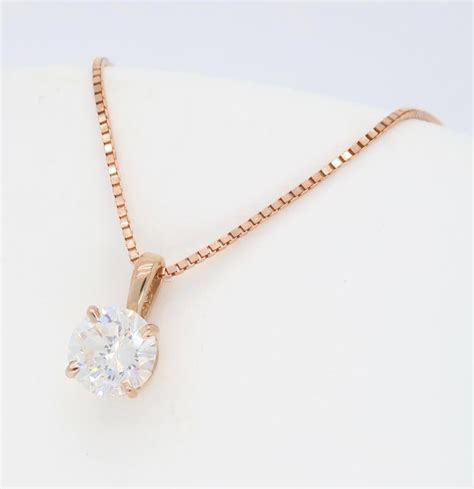 Rose Gold Solitaire Diamond Pendant Necklace at 1stdibs