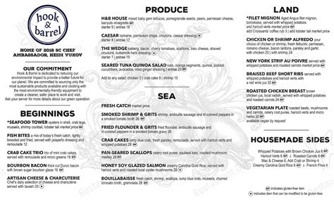 Menu at Hook & Barrel, Myrtle Beach