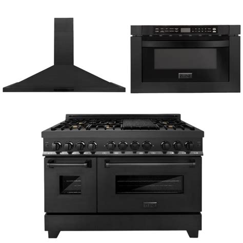 ZLINE Black Stainless Steel Appliance Package - 48 in. Dual Fuel Range