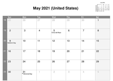 May 2021 Calendar PDF, Word, Excel Template 14 Us Holiday Calendar ...