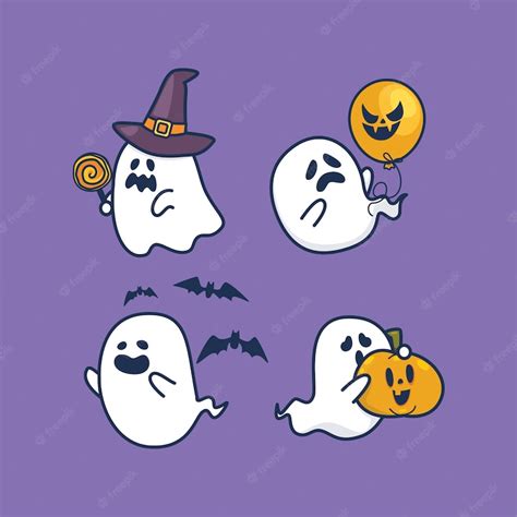 Premium Vector | Kawaii Cute Flat design halloween ghosts set