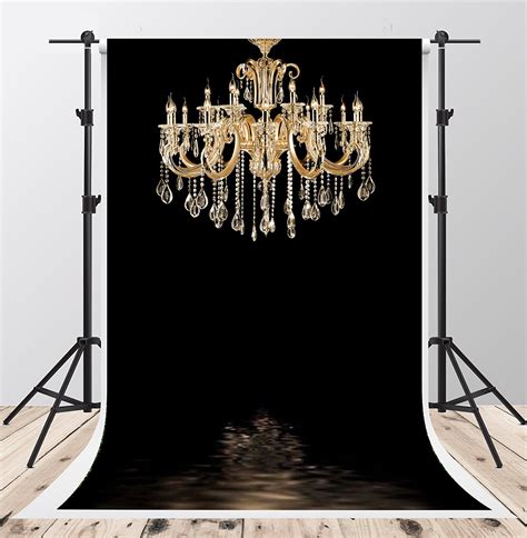 HelloDecor Polyester Fabric 5x7ft Black Bedroom Backdrops for Photography Gold Chandelier Photo ...