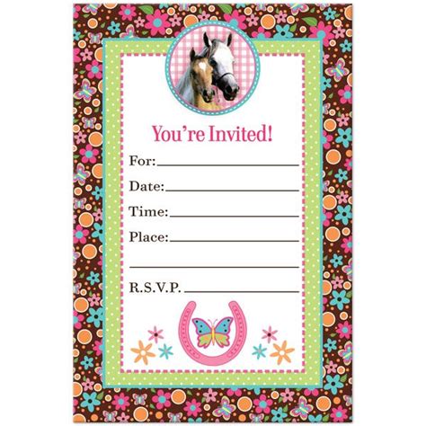 Horse Calico Floral Invitations, 4 x 6 inch, 8 count | Horse ...