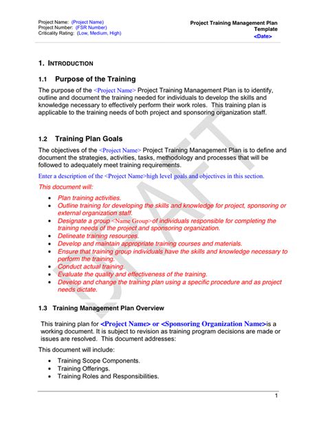 Project Training Management Plan in Word and Pdf formats - page 5 of 18