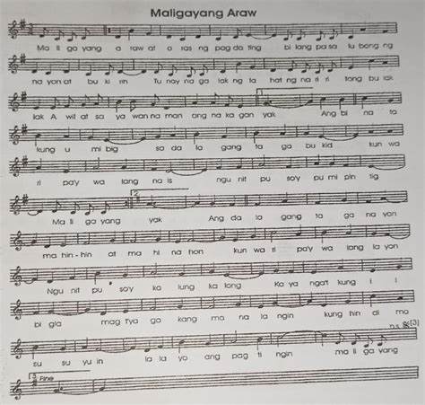 Directions: Look for the different repeat marks used in the musical sheet of "Maligay ang Araw ...