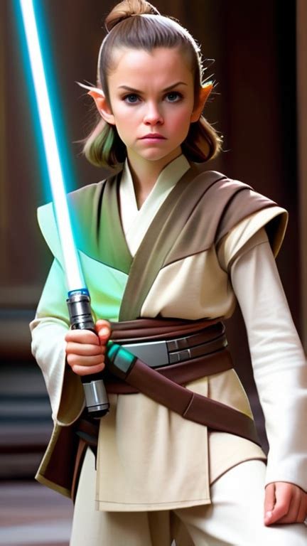 A close-up shot of a young Jedi Padawan, either male...