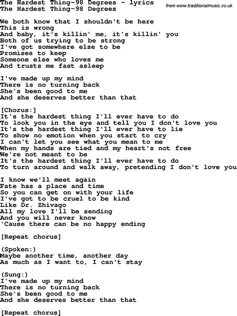 Love Song Lyrics for:The Hardest Thing-98 Degrees