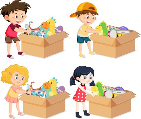 Children Cleaning Up Toys Clipart