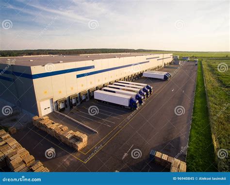 Distribution Warehouse with Trucks of Different Capacity Stock Image ...