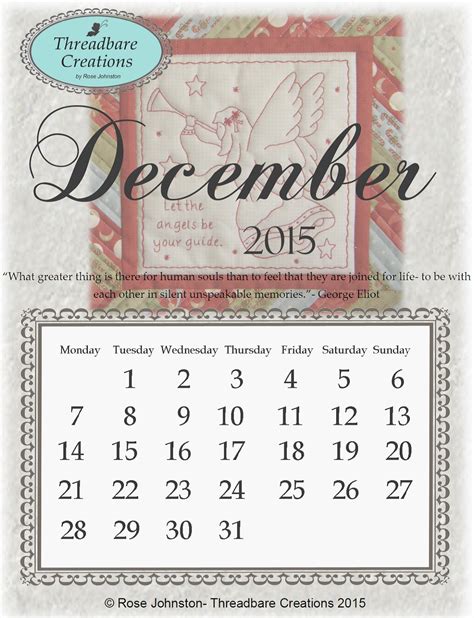 Free December Calendar - Threadbare Creations