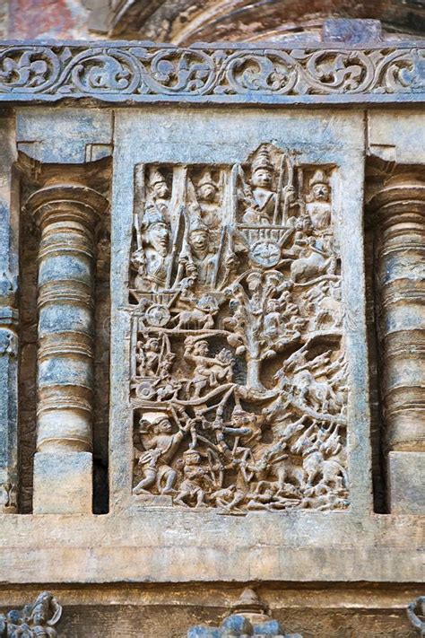 Sculpture of Pandavas Picking Up Their Weapons from the Shami Tree. Chennakeshava Temple. Belur ...