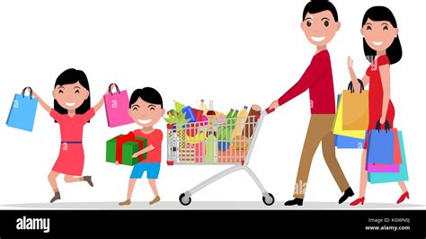 Vector cartoon happy family shopping supermarket Stock Vector Image ...