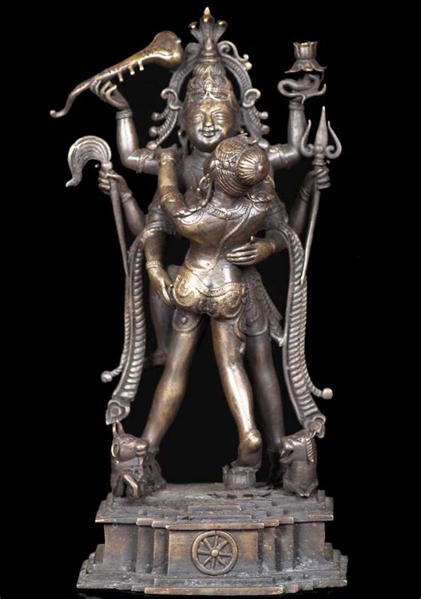 Black Bronze Shiva Shakti Statue 11" (#54b32): Lotus Sculpture