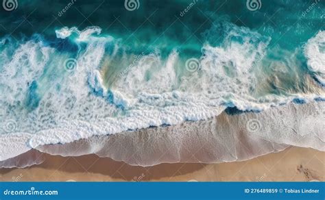 Waves Breaking at a Beach, Aerial View, Top View Stock Illustration ...