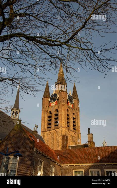 clocktower of old church in Delft, Holland Stock Photo - Alamy