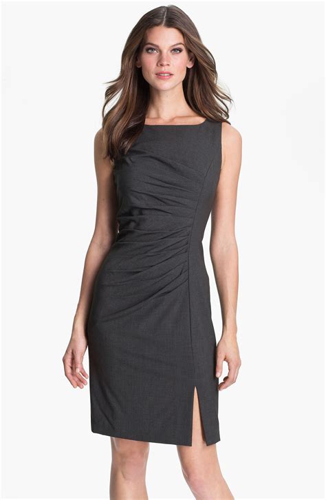 Calvin Klein Pleated Front Sheath Dress in Gray (charcoal) | Lyst