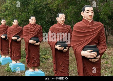 Row of statues of 500 Arahant disciples of Buddha at Win Sein, Mudon near Mawlamyine, Mon State ...