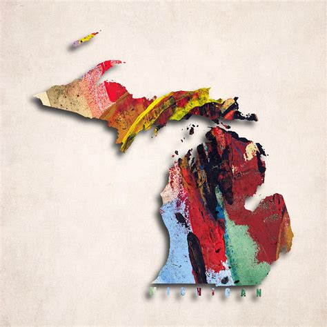 Michigan Map Art - Painted Map of Michigan Digital Art by World Art Prints And Designs - Pixels