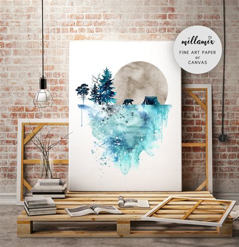 Blue Bear Wall Art Art Prints Watercolor Poster Nature - Etsy