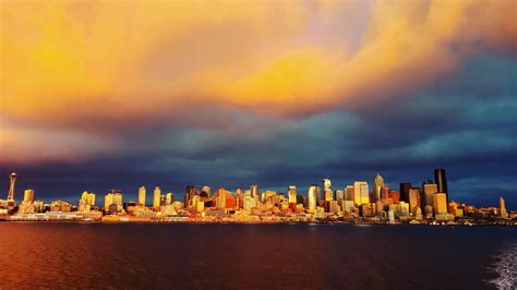 Seattle reflecting the sunset from the ferry : r/Seattle