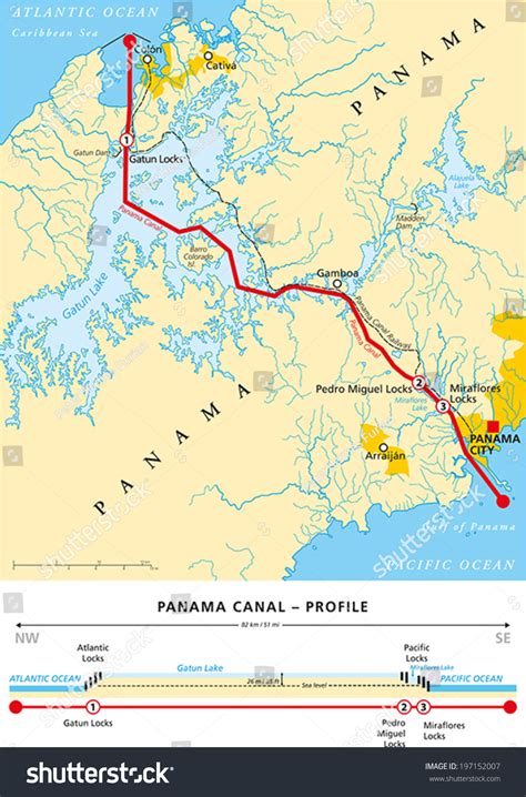 Mapa político del Canal de Panamá: vector de stock (libre de regalías ...