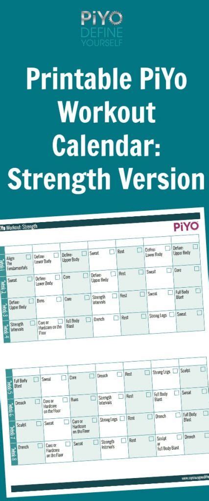 PiYo Workout Calendar: Regular Version : My Crazy Good Life