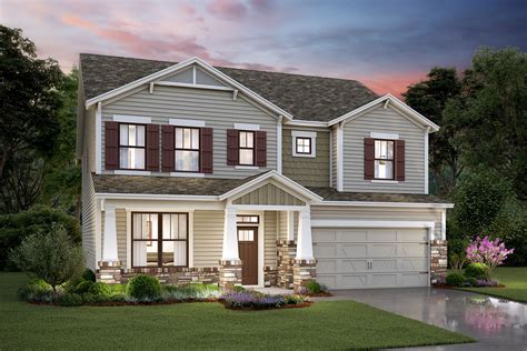 Photorealistic 3D rendering of a single family home at dusk, with high quality lighting and ...