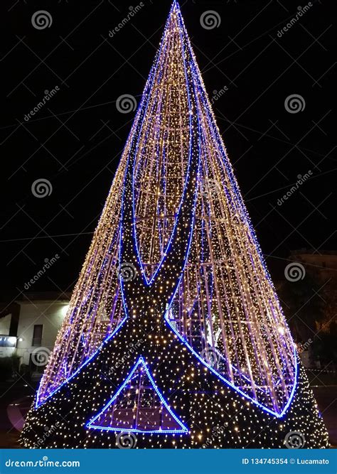 Salerno - Christmas Lights Tree on the Seafront Editorial Stock Image - Image of evening ...