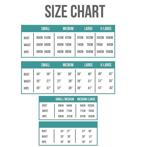 Bathing Suit Sizes Chart