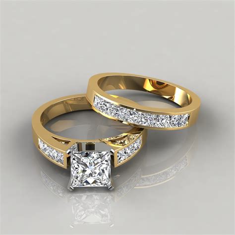 Moissanite Princess Cut Engagement Ring and Bridal Set