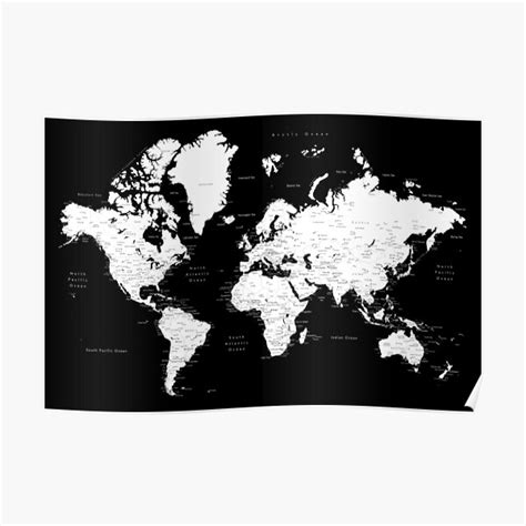 "Black and white world map with cities" Poster for Sale by blursbyai ...