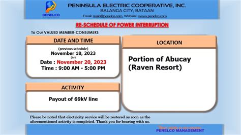 Power Interruption - Portion of Abucay - November 20, 2023 - PENELCO INC.