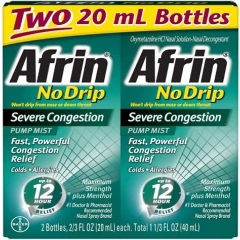 2 Pack Combo Afrin No Drip Severe Congestion 12 Hours Relief Nasal Decongestant Bottle of 2/3 Oz ...