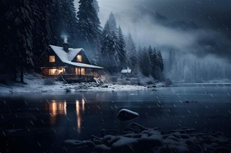 Premium AI Image | Winter Cabin by the Lake