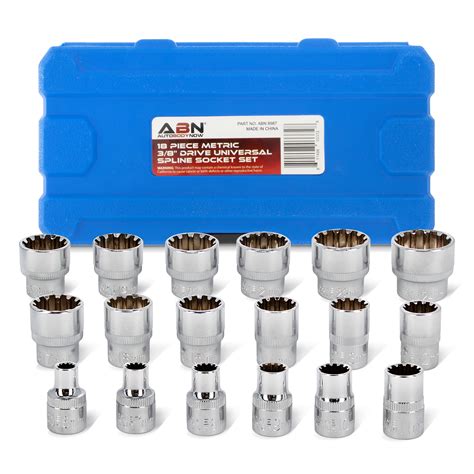 ABN | Universal Spline Socket Set – 18 Piece Metric 3/8” Drive Socket ...