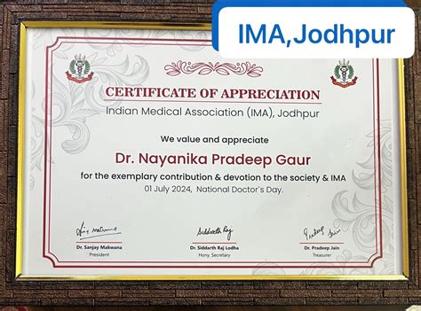 Nayanika Gaur on LinkedIn: Recognition and appreciation by IMA, Jodhpur for my work in Gynae ...