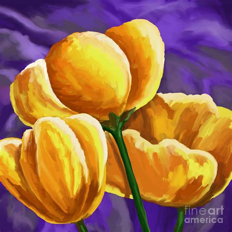 Yellow Tulips On Purple Painting by Tim Gilliland