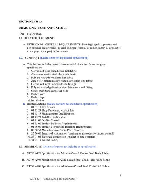 Chain Link Fence and Gate Specifications | PDF